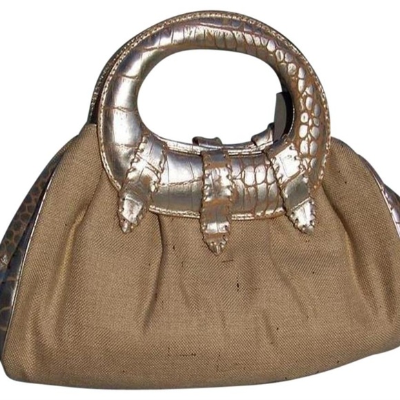 Donald Pliner Gator Metallic Leather Silk Linen Purse Handbag New $425 NWT - Picture 1 of 7